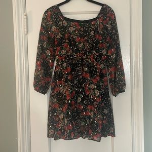 Girls black floral dress with gold detailing, size L